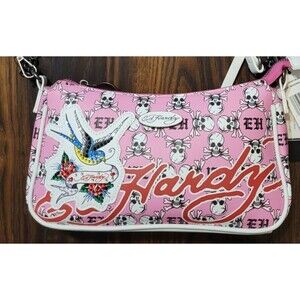 NWT Ed Hardy Pink Tattoo Women’s Skull & Bird w/Gemstones Vegan Crossbody Bag